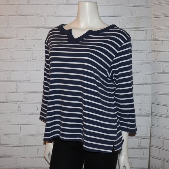 💙 Hillard & Hanson Blue & White Striped Blouse – 3/4 Sleeve – Large Classic - Picture 4 of 5
